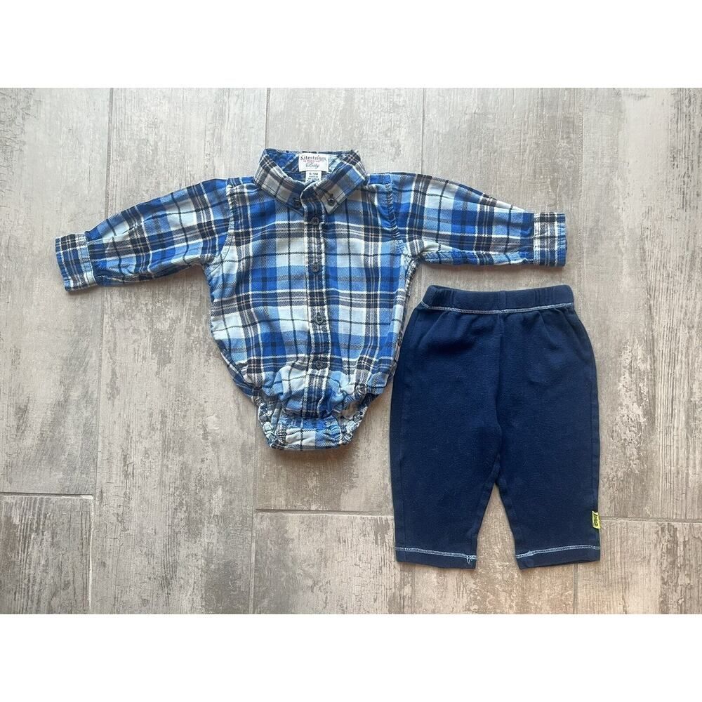 Kitestrings Hartstrings Plaid Baby Button Down & Pant Outfit Set Designer 6-9m
